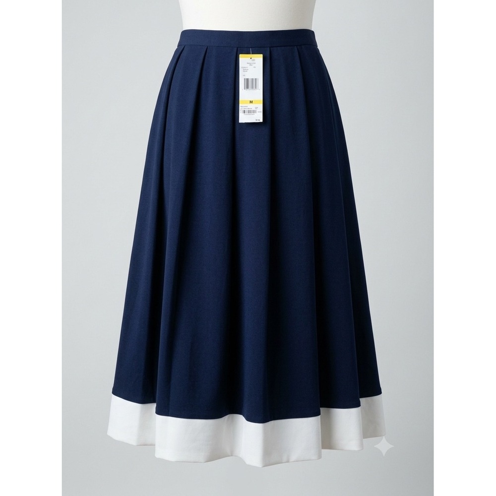 Jones New York Signature Navy Blue White Pleated Midi Skirt B5G808 M
